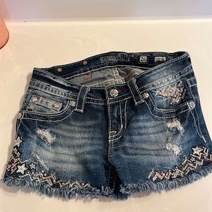 Miss Me Shorts red and white stitching with stars and sequins 26
